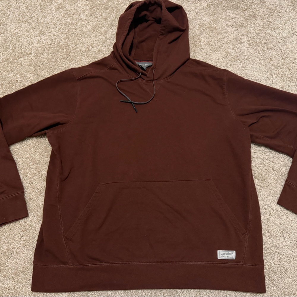 Eddie Bauer Pullover Hoodie Sweatshirt Men's XL Wine Red Fleece Long Sleeve